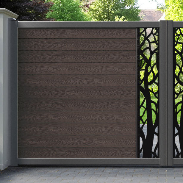 Classic Twilight Straight Top Driveway Gate - Mid Brown - Middle Screen