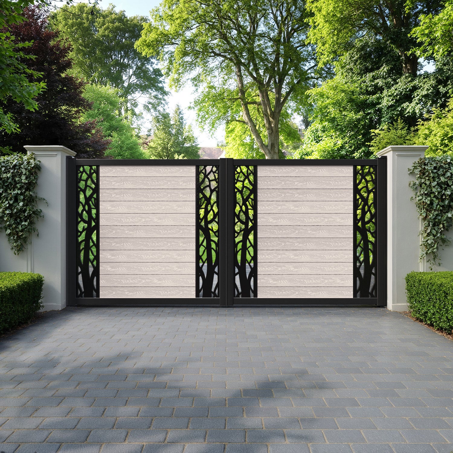 Classic Twilight Straight Top Driveway Gate - Mid Stone - Middle & End Screen
