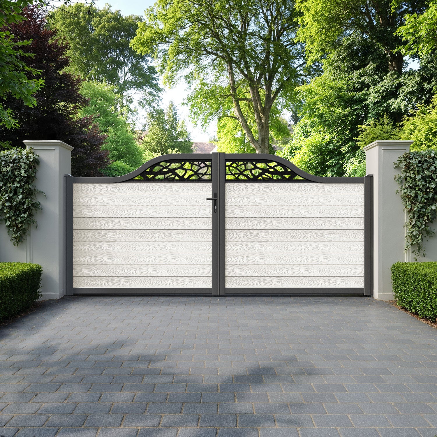 Classic Twilight Curved Top Driveway Gate - Light Stone - Top Screen
