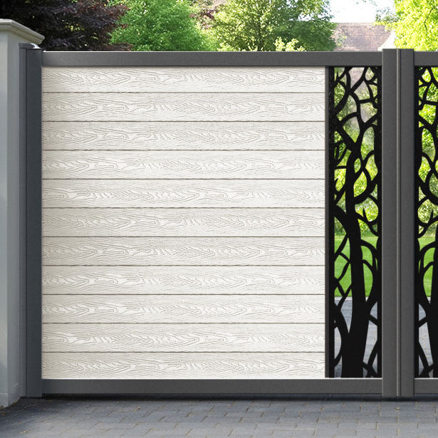 Classic Twilight Straight Top Driveway Gate - Light Stone - Middle Screen