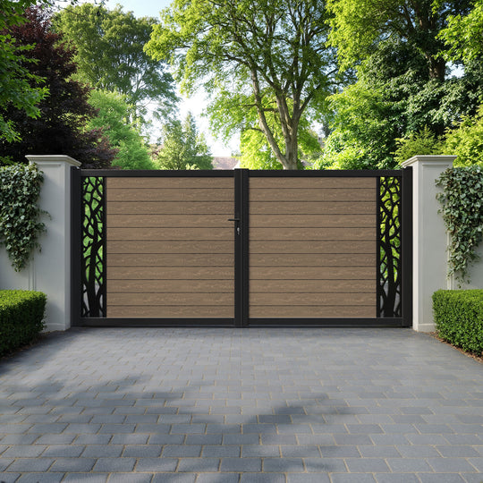Classic Twilight Straight Top Driveway Gate - Teak - End Screen