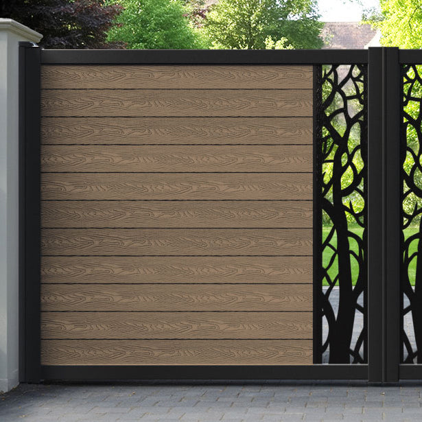 Classic Twilight Straight Top Driveway Gate - Teak - Middle Screen