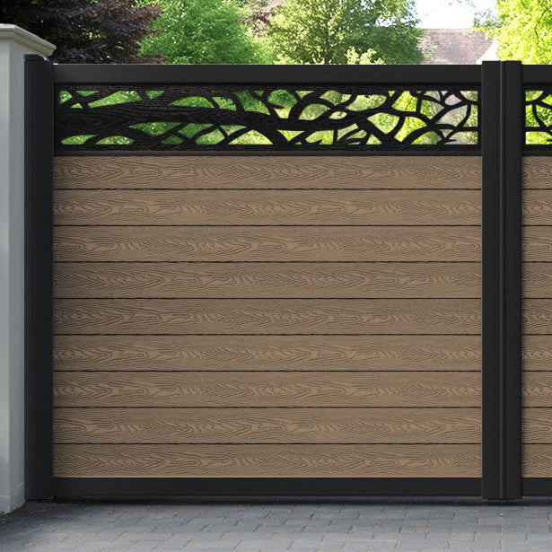 Classic Twilight Straight Top Driveway Gate - Teak - Top Screen