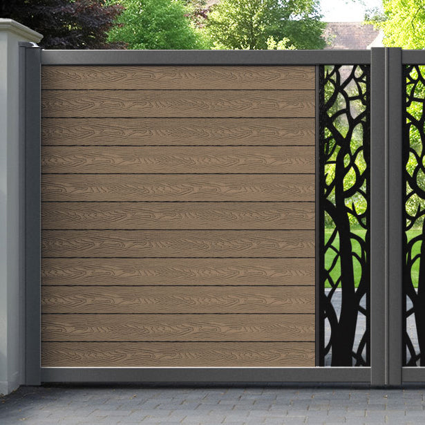 Classic Twilight Straight Top Driveway Gate - Teak - Middle Screen