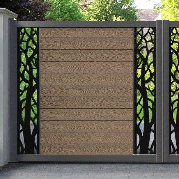 Classic Twilight Straight Top Driveway Gate - Teak - Middle & End Screen