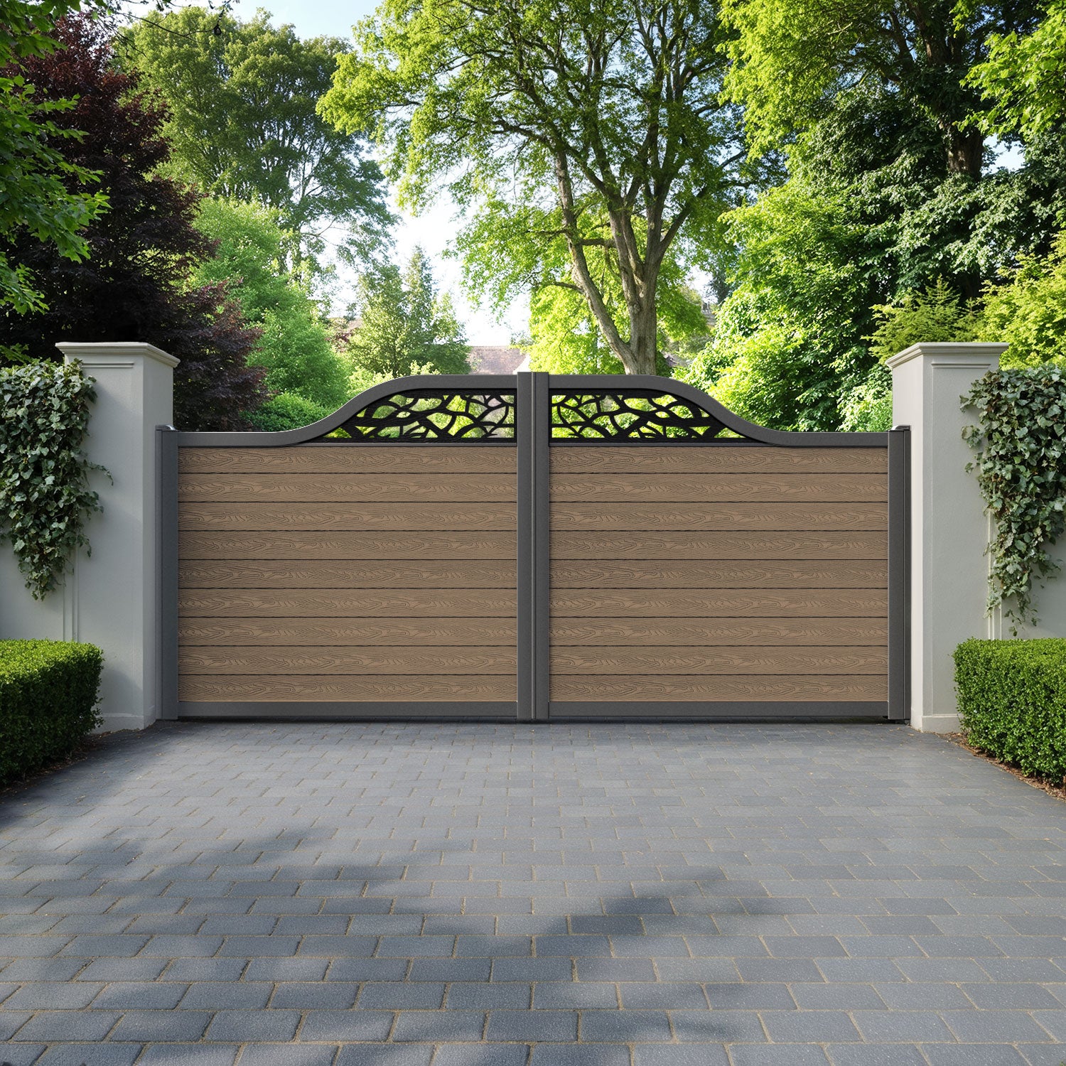 Classic Twilight Curved Top Driveway Gate - Teak -  Top Screen