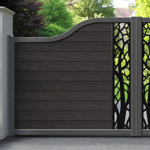 Classic Twilight Curved Top Driveway Gate - Dark Oak - Middle Screen