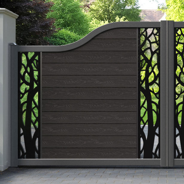 Classic Twilight Curved Top Driveway Gate - Dark Oak - Middle & End Screen