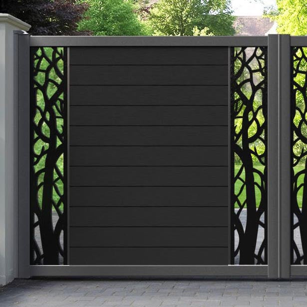 Fusion Twilight Straight Top Driveway Gate - Black - Middle & End Screen