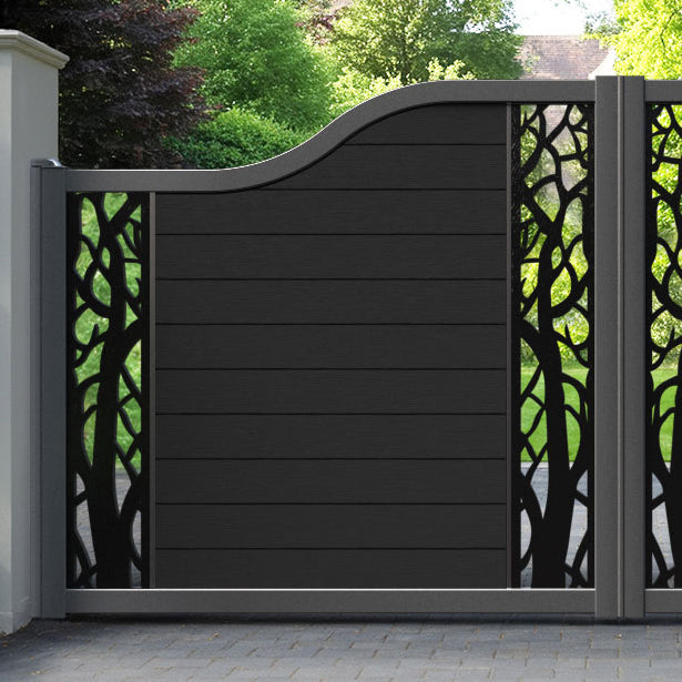 Fusion Twilight Curved Top Driveway Gate - Black - Middle & End Screen