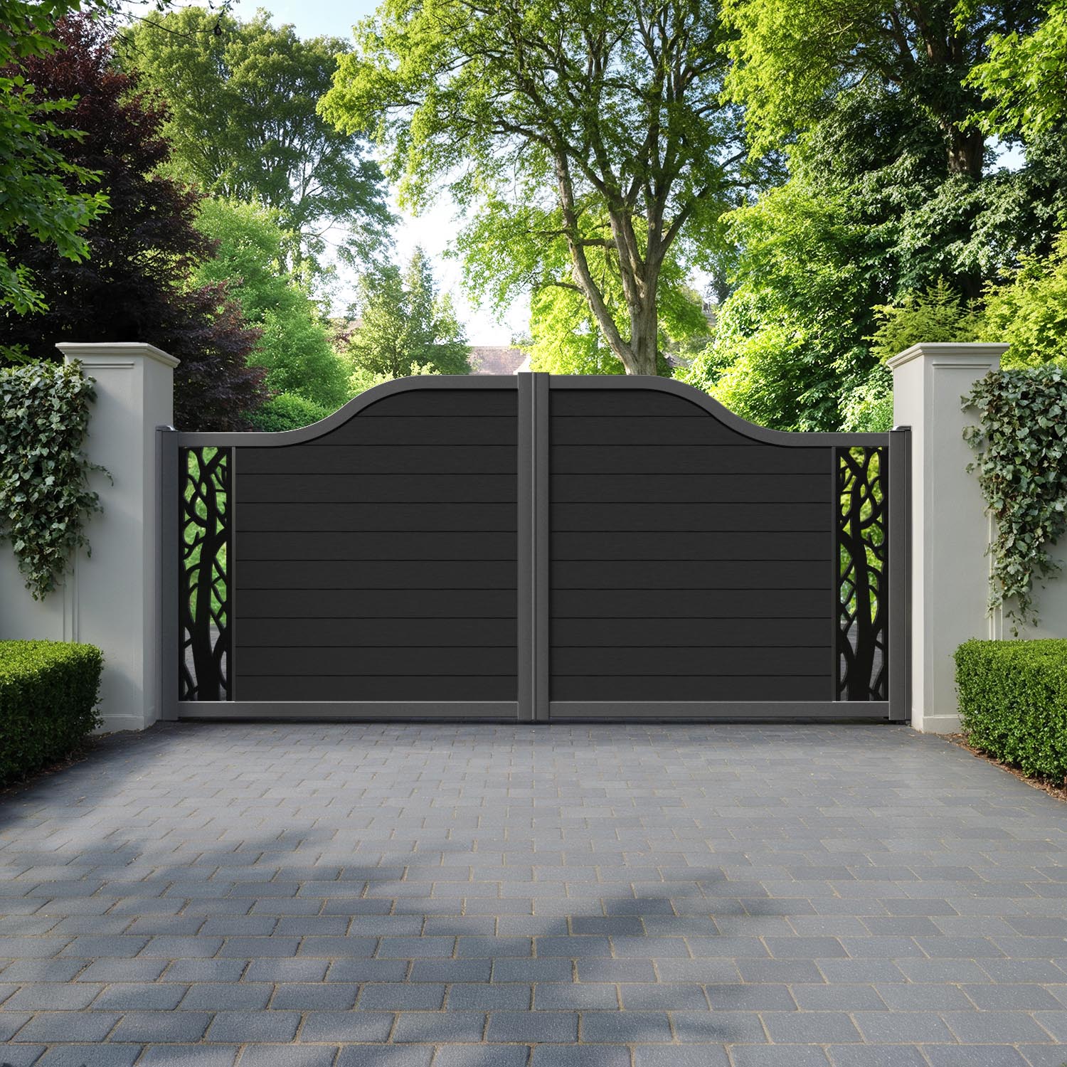 Fusion Twilight Curved Top Driveway Gate - Black - End Screen