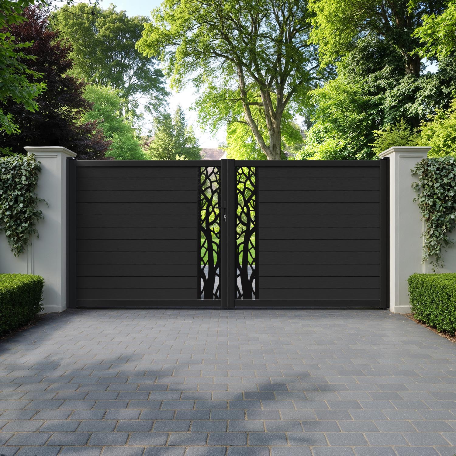Fusion Twilight Straight Top Driveway Gate - Black - Middle Screen
