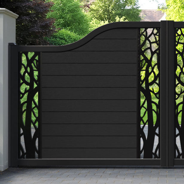 Fusion Twilight Curved Top Driveway Gate - Black - Middle & End Screen