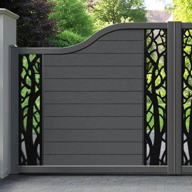 Fusion Twilight Curved Top Driveway Gate - Dark Grey - Middle & End Screen