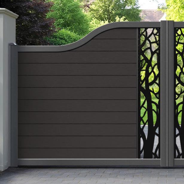 Fusion Twilight Curved Top Driveway Gate - Dark Oak - Middle Screen