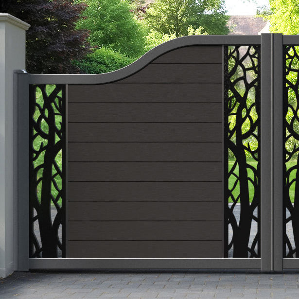 Fusion Twilight Curved Top Driveway Gate - Dark Oak - Middle & End Screen
