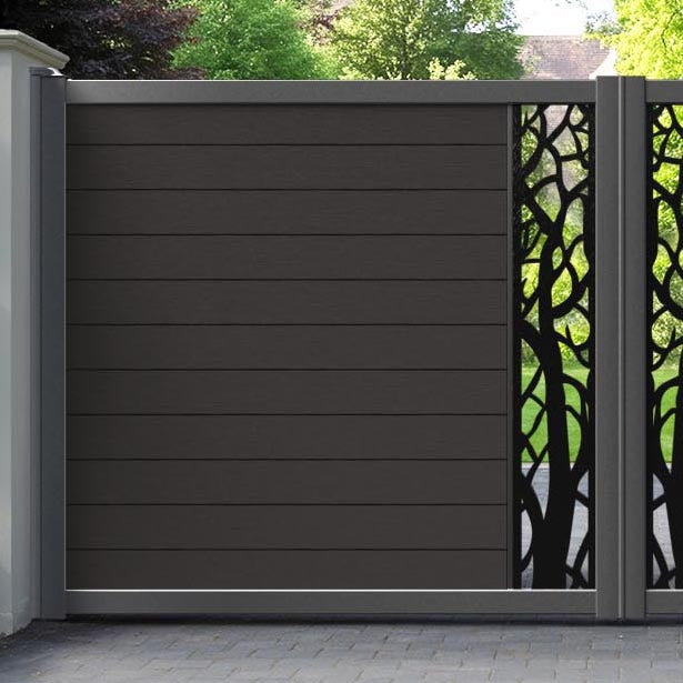 Fusion Twilight Straight Top Driveway Gate - Dark Oak - Middle Screen
