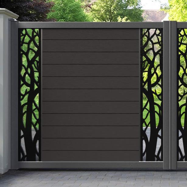 Fusion Twilight Straight Top Driveway Gate - Dark Oak - Middle & End Screen