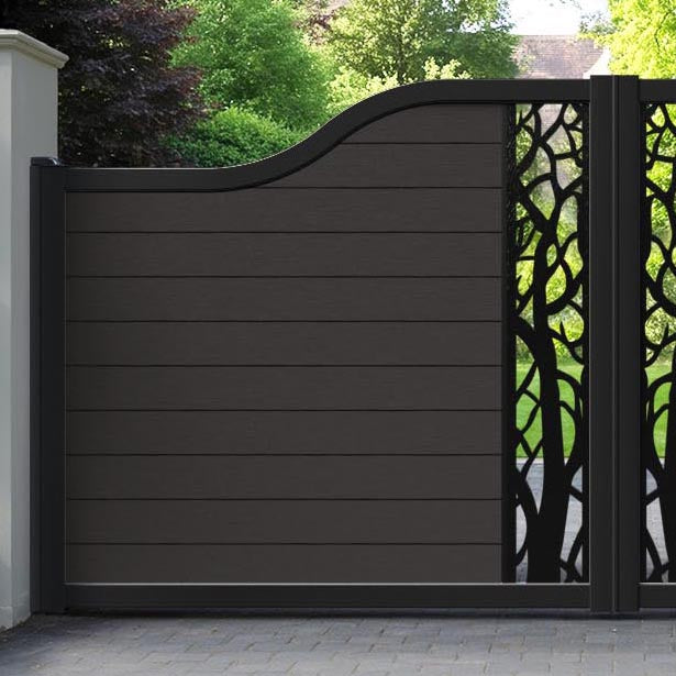 Fusion Twilight Curved Top Driveway Gate - Dark Oak - Middle Screen