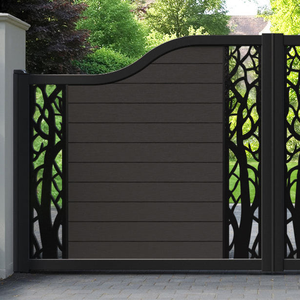 Fusion Twilight Curved Top Driveway Gate - Dark Oak - Middle & End Screen