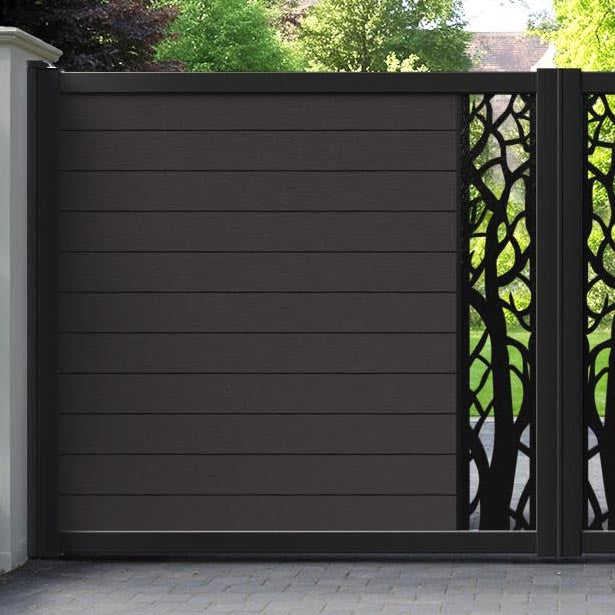 Fusion Twilight Straight Top Driveway Gate - Dark Oak - Middle Screen