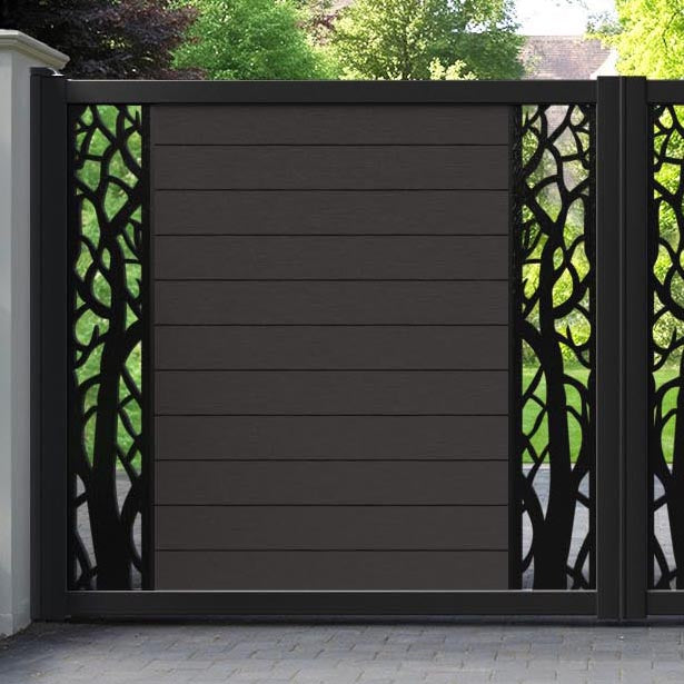 Fusion Twilight Straight Top Driveway Gate - Dark Oak - Middle & End Screen