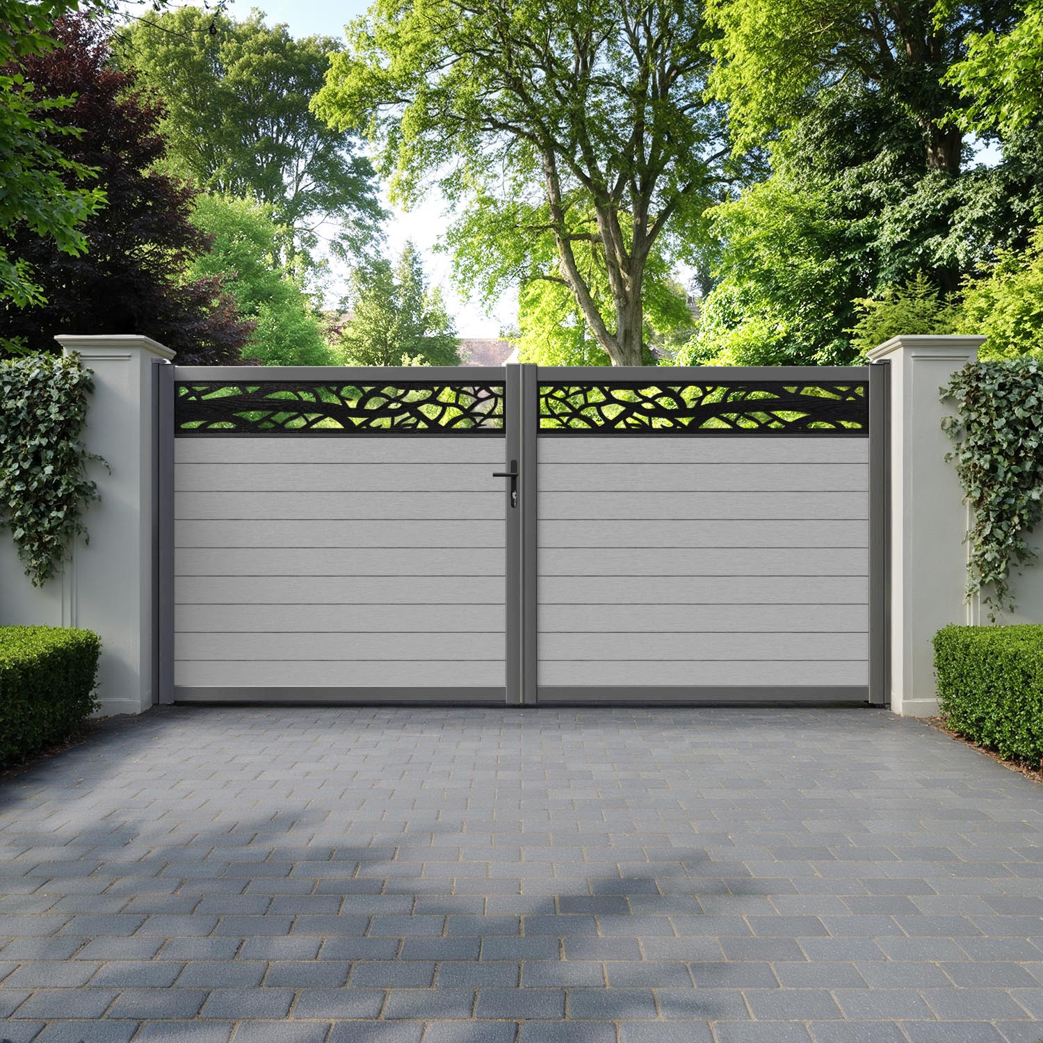 Fusion Twilight Straight Top Driveway Gate - Light Grey - Top Screen