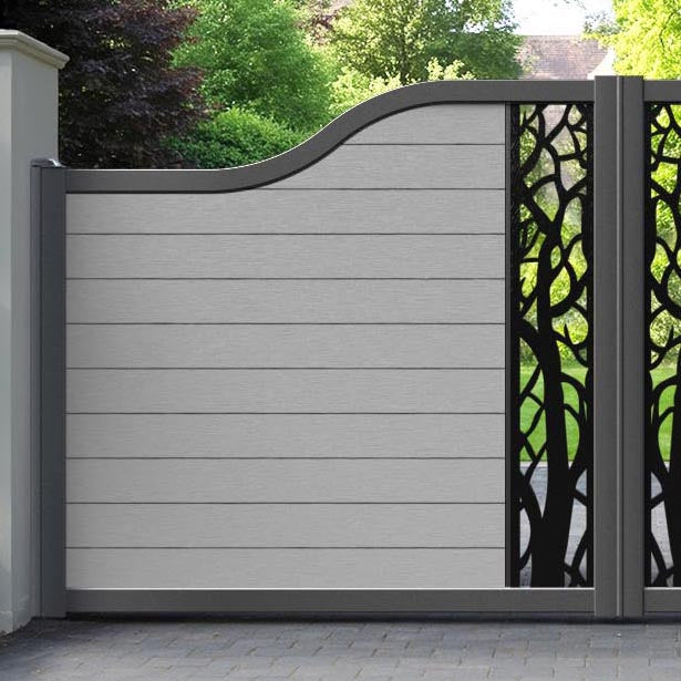 Fusion Twilight Curved Top Driveway Gate - Light Grey - Middle Screen