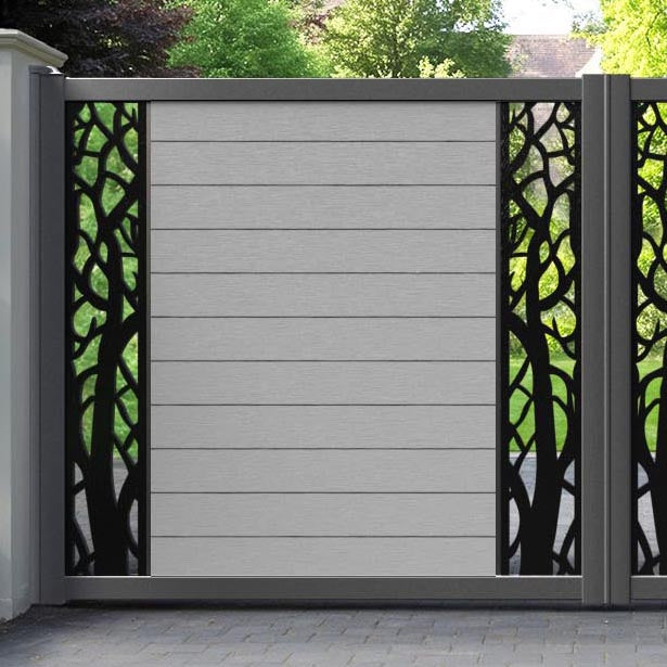 Fusion Twilight Straight Top Driveway Gate - Light Grey - Middle & End Screen
