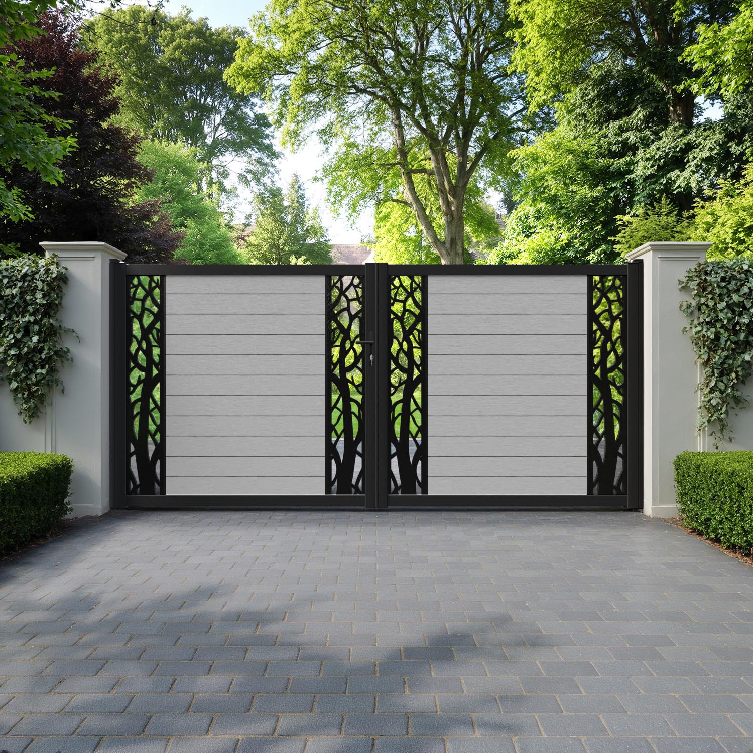 Fusion Twilight Straight Top Driveway Gate - Light Grey - Middle & End Screen
