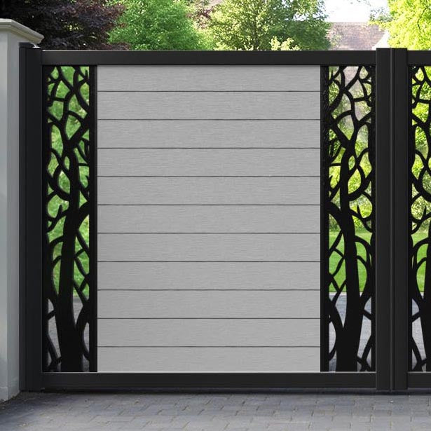 Fusion Twilight Straight Top Driveway Gate - Light Grey - Middle & End Screen