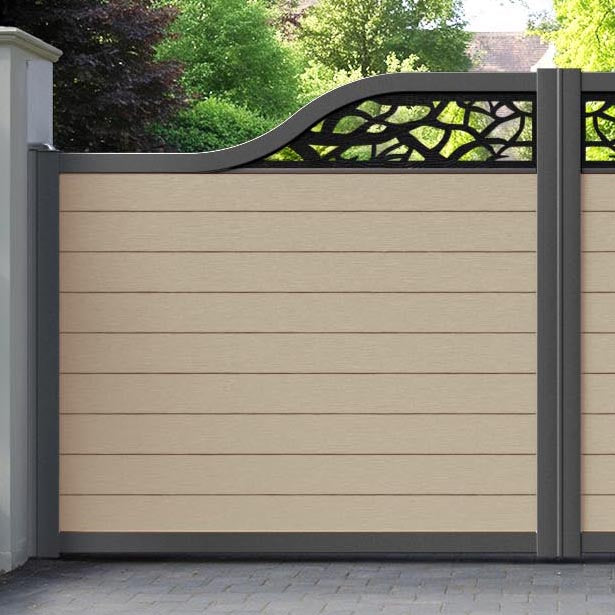 Fusion Twilight Curved Top Driveway Gate - Light Oak - Top Screen