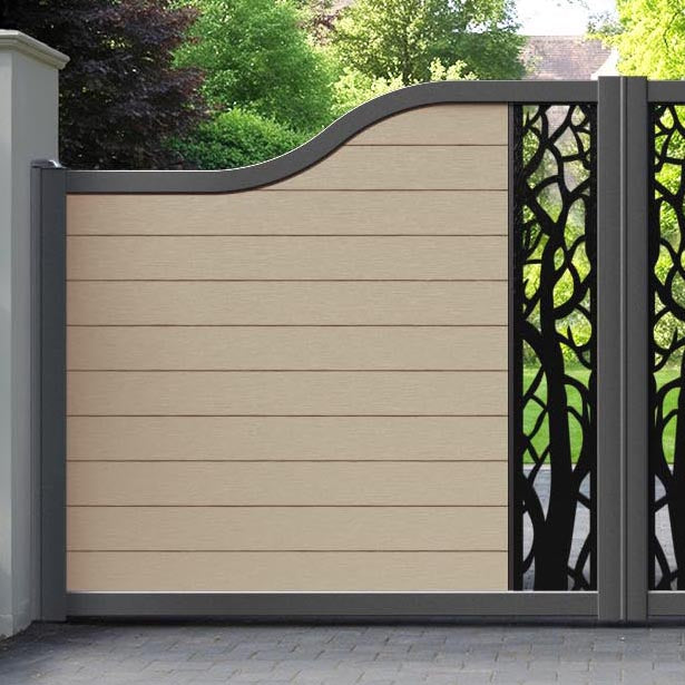 Fusion Twilight Curved Top Driveway Gate - Light Oak - Middle Screen