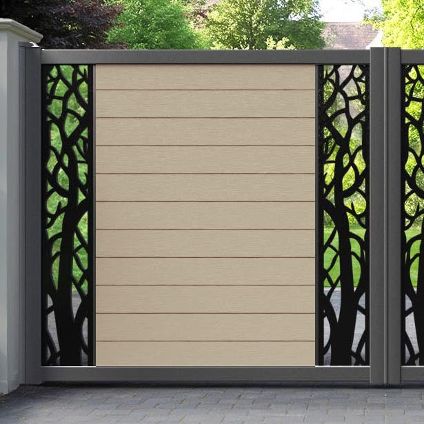 Fusion Twilight Straight Top Driveway Gate - Light Oak - Middle & End Screen