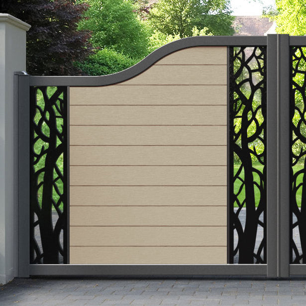 Fusion Twilight Curved Top Driveway Gate - Light Oak - Middle & End Screen