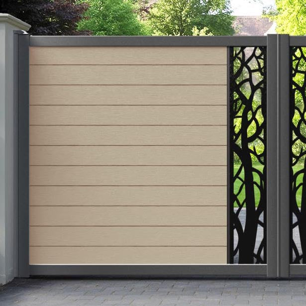 Fusion Twilight Straight Top Driveway Gate - Light Oak - Middle Screen