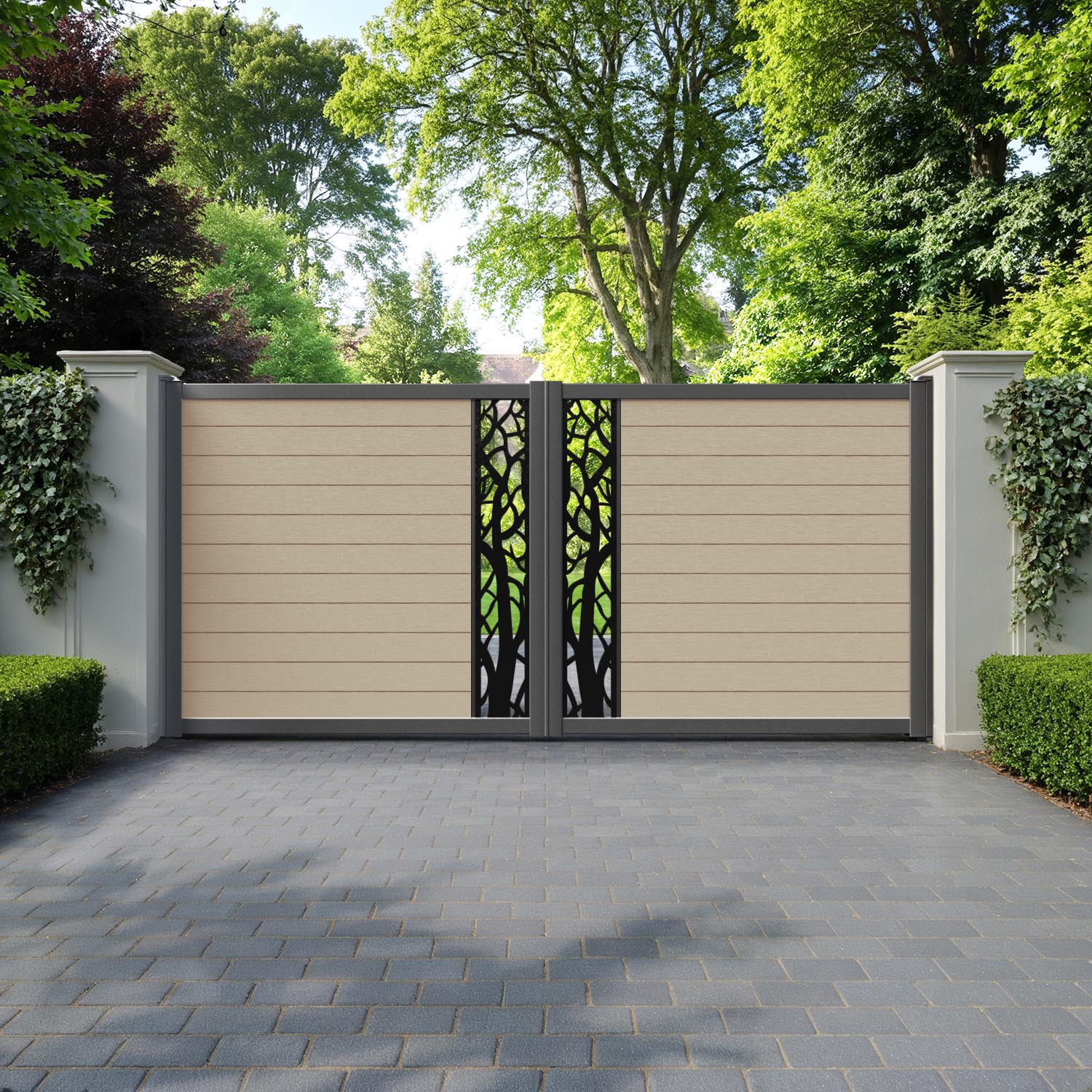 Fusion Twilight Straight Top Driveway Gate - Light Oak - Middle Screen
