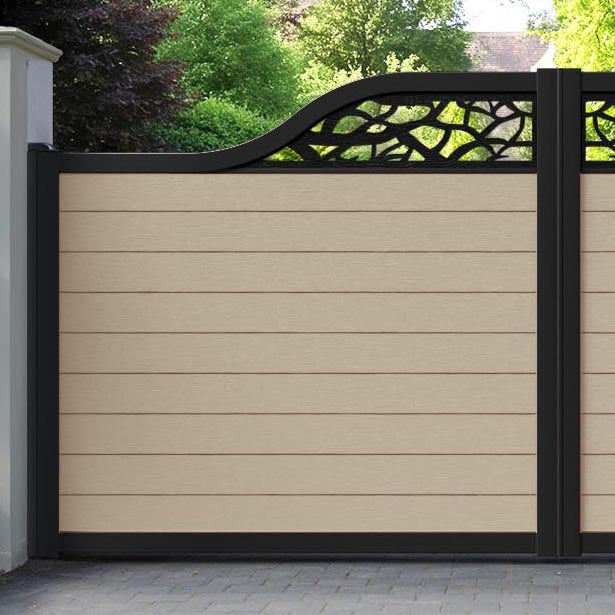 Fusion Twilight Curved Top Driveway Gate - Light Oak - Top Screen