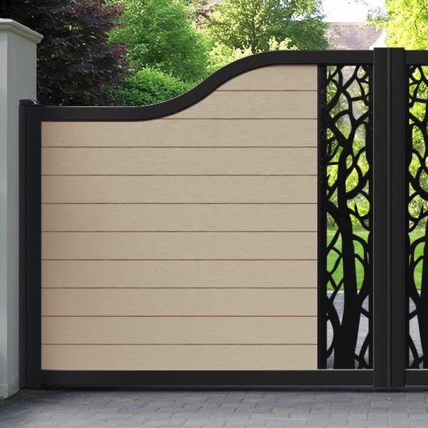 Fusion Twilight Curved Top Driveway Gate - Light Oak - Middle Screen