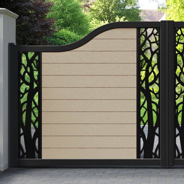 Fusion Twilight Curved Top Driveway Gate - Light Oak - Middle & End Screen