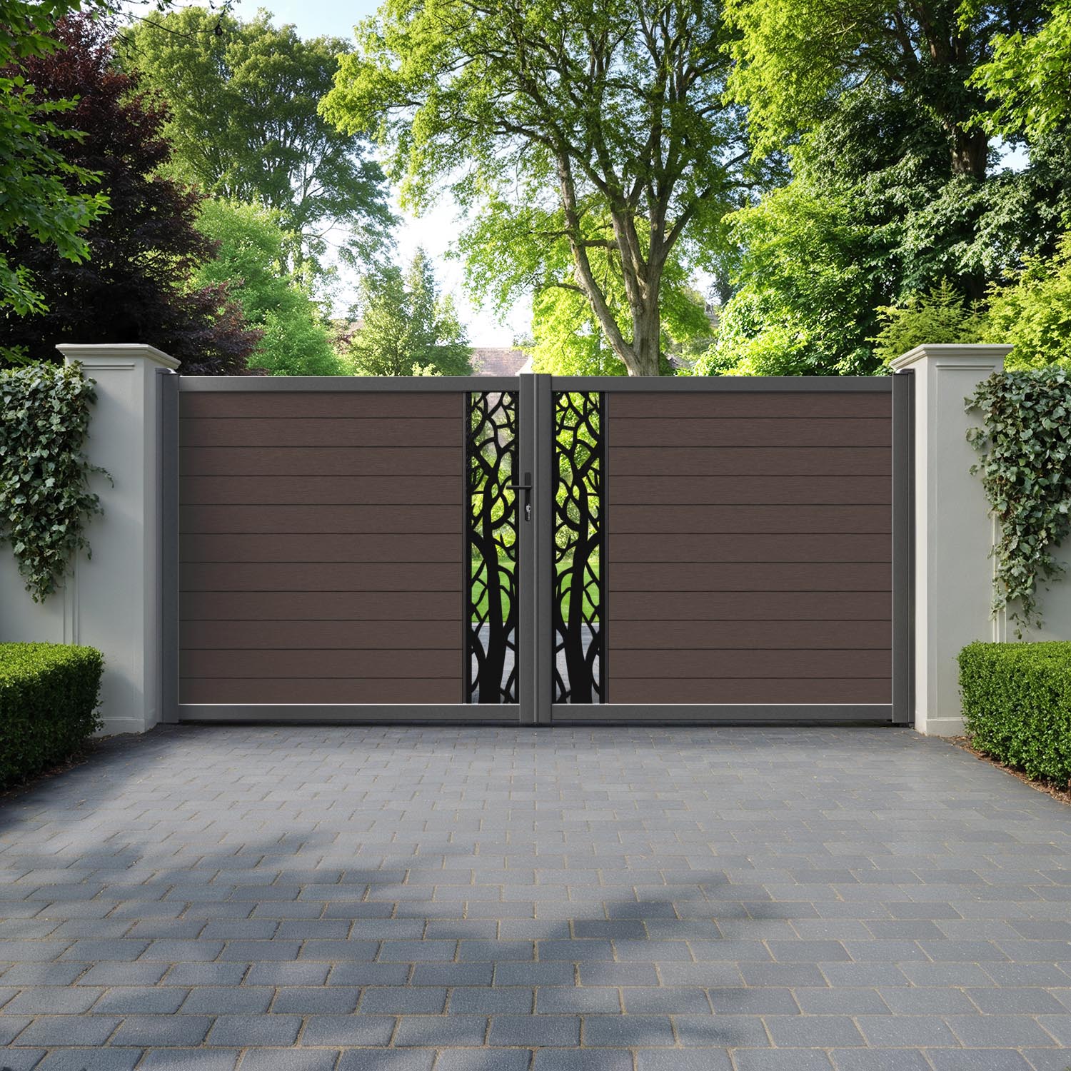 Fusion Twilight Straight Top Driveway Gate - Mid Brown - Middle Screen