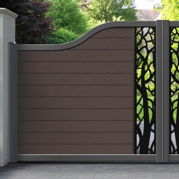 Fusion Twilight Curved Top Driveway Gate - Mid Brown - Middle Screen