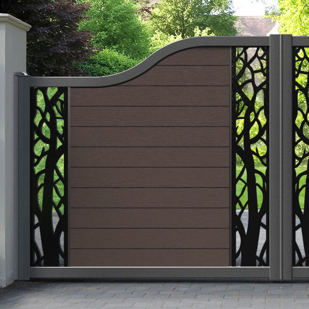 Fusion Twilight Curved Top Driveway Gate - Mid Brown - Middle & End Screen