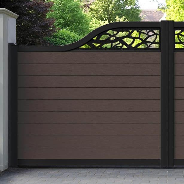 Fusion Twilight Curved Top Driveway Gate - Mid Brown - Top Screen