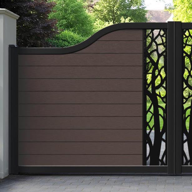 Fusion Twilight Curved Top Driveway Gate - Mid Brown - Middle Screen