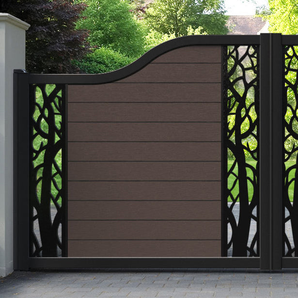 Fusion Twilight Curved Top Driveway Gate - Mid Brown - Middle & End Screen