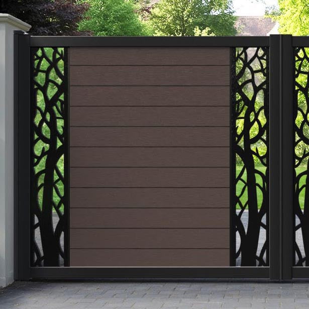 Fusion Twilight Straight Top Driveway Gate - Mid Brown - Middle & End Screen