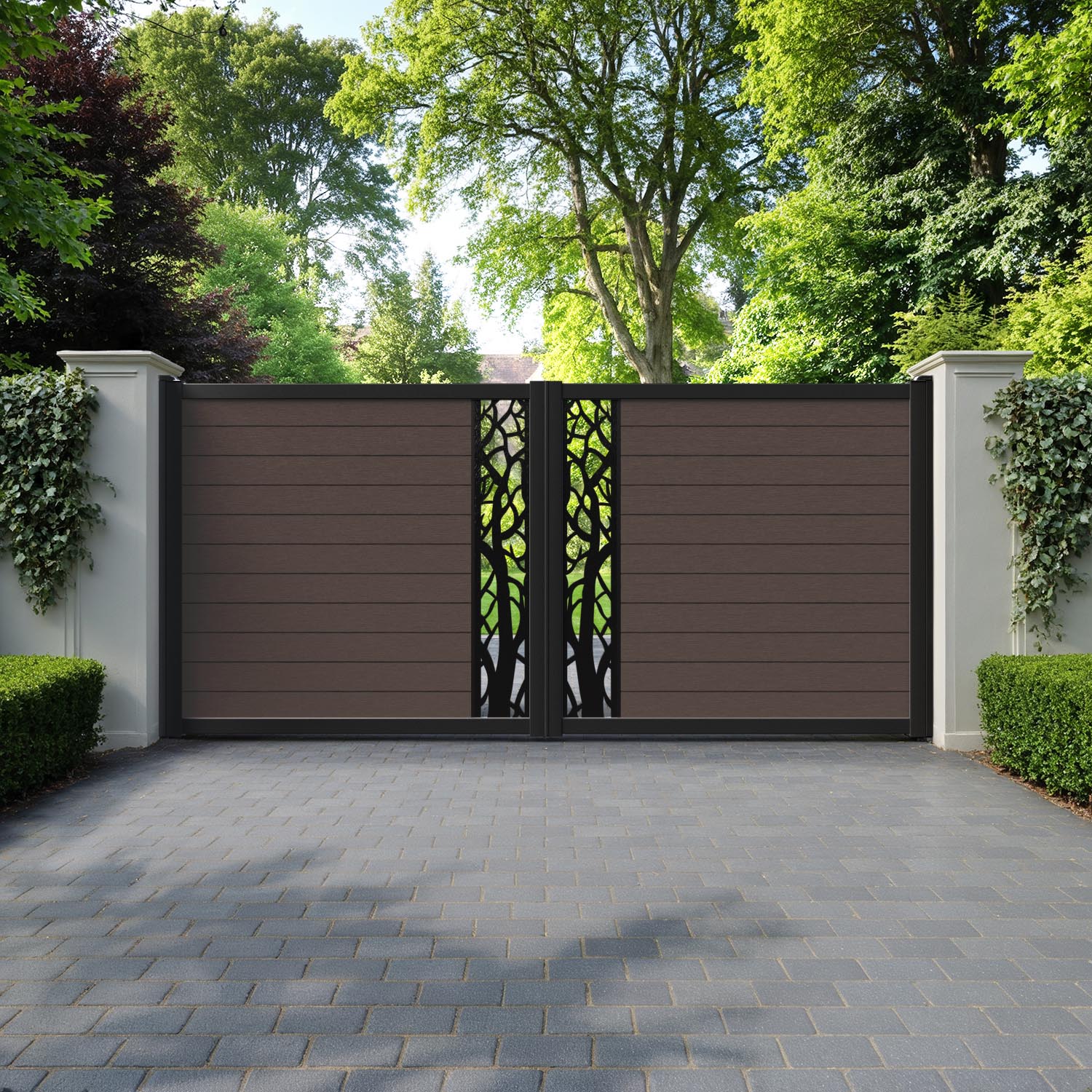 Fusion Twilight Straight Top Driveway Gate - Mid Brown - Middle Screen