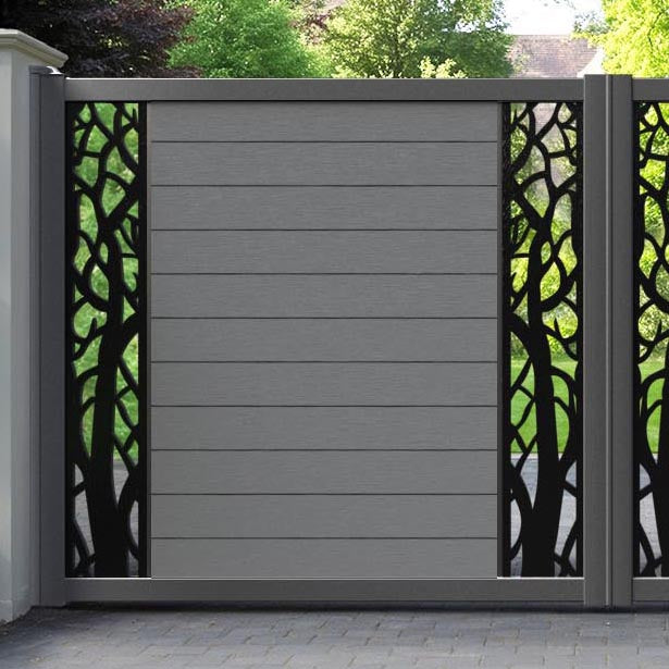 Fusion Twilight Straight Top Driveway Gate - Mid Grey - Middle & End Screen