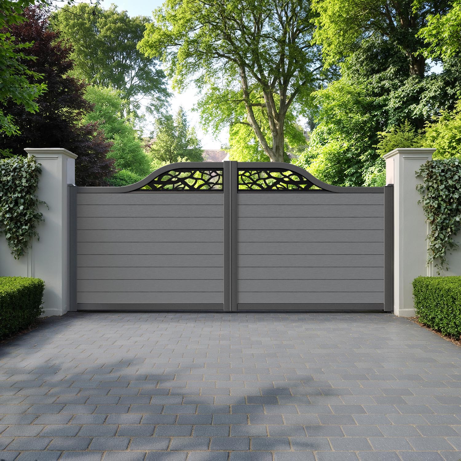 Fusion Twilight Curved Top Driveway Gate - Mid Grey - Top Screen